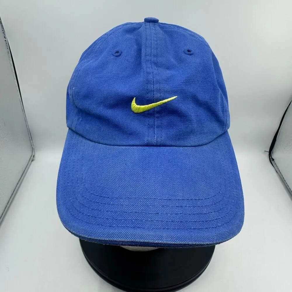 Vintage Nike Hat Strapback Blue Yellow Center Swoosh 90's Canvas Cotton